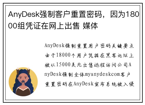 AnyDesk强制客户重置密码，因为18000组凭证在网上出售 媒体