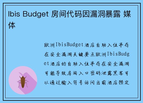 Ibis Budget 房间代码因漏洞暴露 媒体