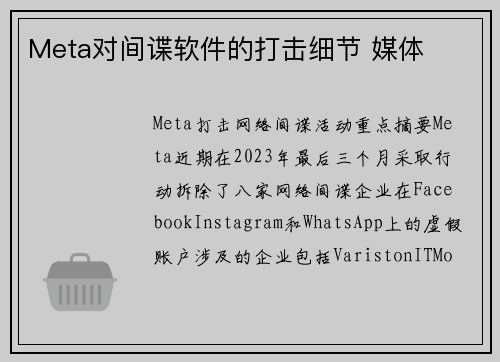 Meta对间谍软件的打击细节 媒体