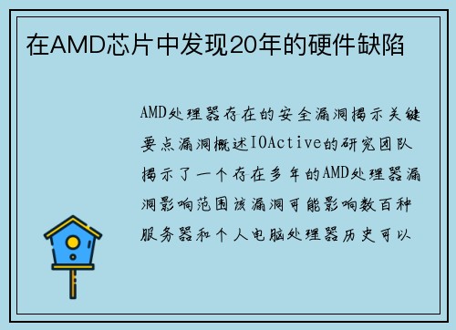 在AMD芯片中发现20年的硬件缺陷 